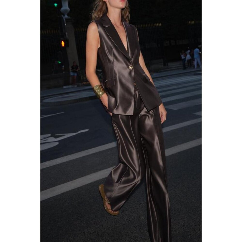 ZARA SATIN STRAIGHT-LEG TROUSERS - Picture 1 of 8